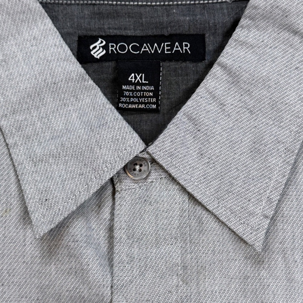 Rocawear Mens 4XL Gray Short Sleeve Button Down Shirt Cotton Blend Dual Pockets - Picture 6 of 9